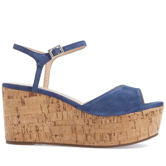Schutz Heloise Blue Suede Platform Wedge Sandal Ankle Strap Comfortable Pumps 10 - Picture 3 of 11
